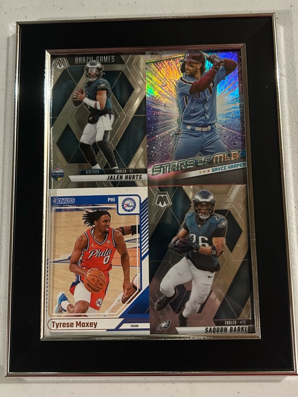 Framed Sports Trading Card Display in Black and Silver